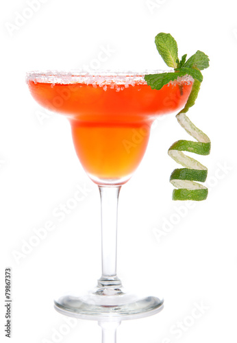 Fotografie, Obraz Red Margarita cocktail with mint and lime spiral in chilled salt