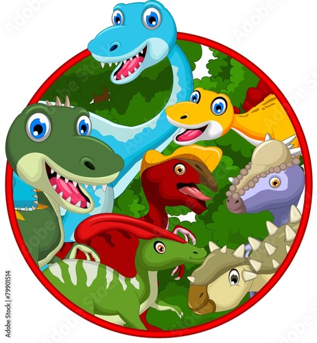 Fototapeta na wymiar Dinosaur cartoon collection in frame