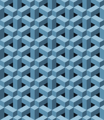 Seamless pattern with blue three dimensional shapes