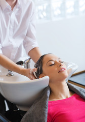 Sticker - happy young woman at hair salon