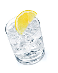 Sticker - Glass of pure water with ice cubes and lemon slice