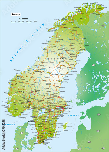Fotografía Norwegen Schweden 1:6,6 Mio