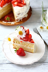 Wall Mural - Piece of tasty cake on a white plate