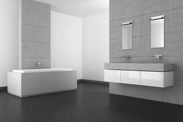 Wall Mural - modern bathroom with concrete wall and dark floor