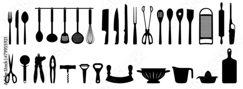 Fotomural Küchenhelfer Silhouetten Set