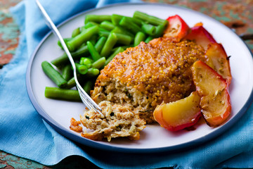 Wall Mural - the baked chicken roll with apples.