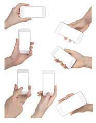 Poster - Hands holding smart phones isolated on white