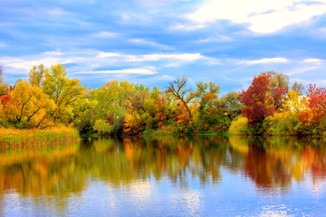 Wall Mural - Nice autumn scene on lake