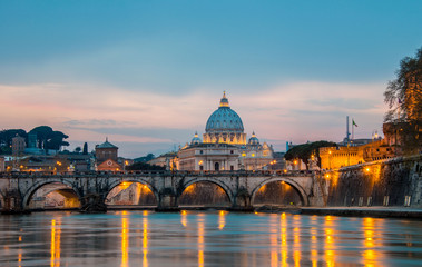 Saint Peter cathedral over Tiber river in Rome Italy