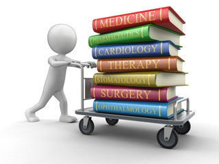 Poster - Man and Handtruck Medical textbooks (clipping path included)