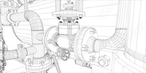 Fotografie, Obraz Wire-frame industrial equipment on white background