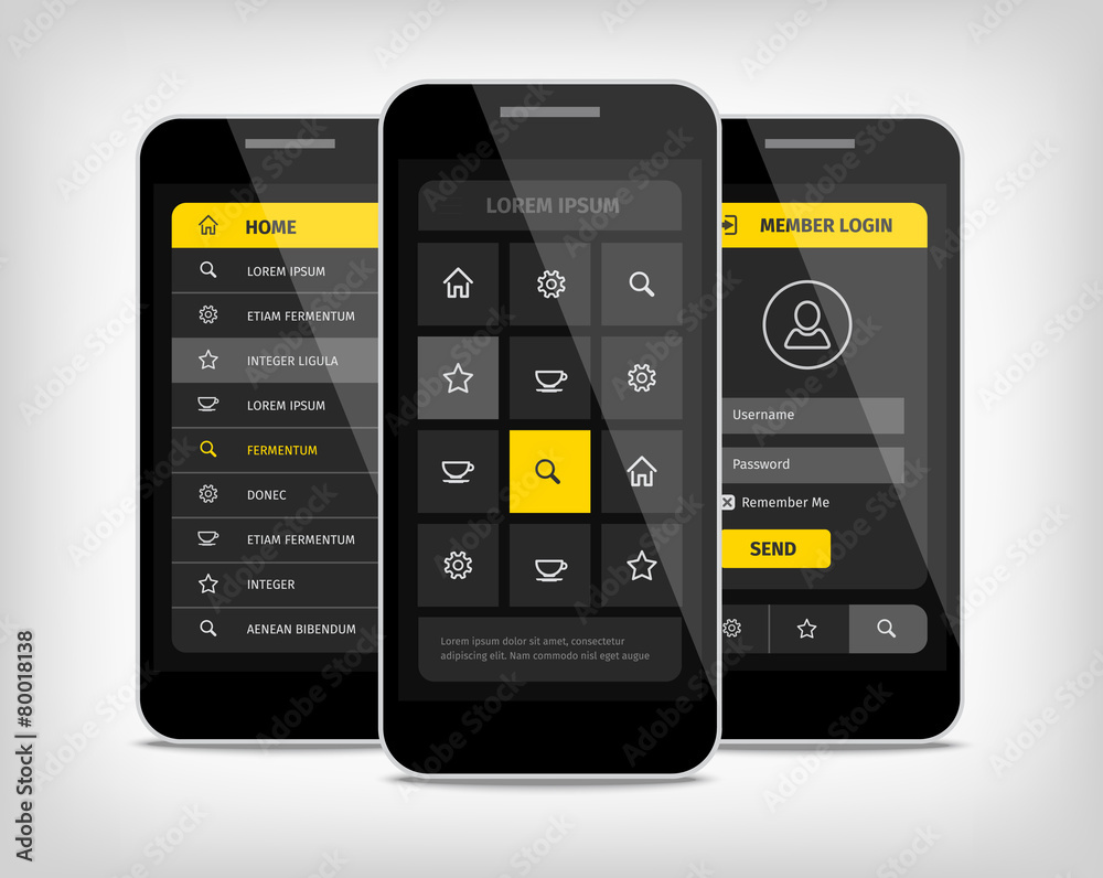 mobile phones ui yellow buttons Stock Vector | Adobe Stock