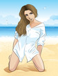 Hot girl on a beach. Vector illustration