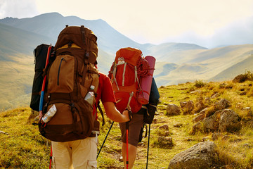 Wall Mural - hikers in the mountains