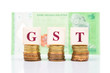 © ThamKC - GSTconcept with stack of coin and Malaysian Ringgit as backdrop