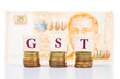 © ThamKC - GST concept with stack of coin and Singapore Dollar as backdrop