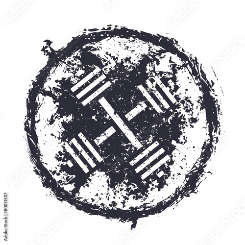 grunge emblem with crossed barbells vector illustration, eps10 Buy
