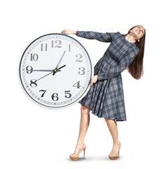 Poster - woman holding heavy white clock