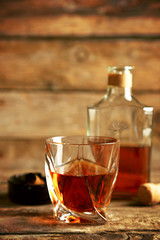 Poster - Whiskey on wooden background