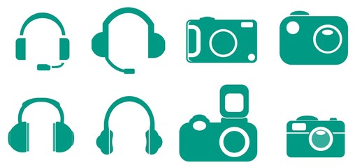 Canvas Print - Casque audio et appareil photos en 8 icônes