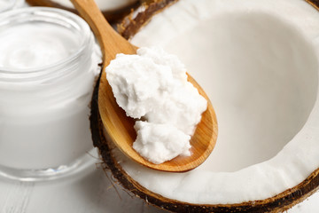 Poster - Coconut with coconut oil and jar of cosmetic cream