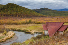 Mountain Valley Stream And Automn Meadow Hunters Home.