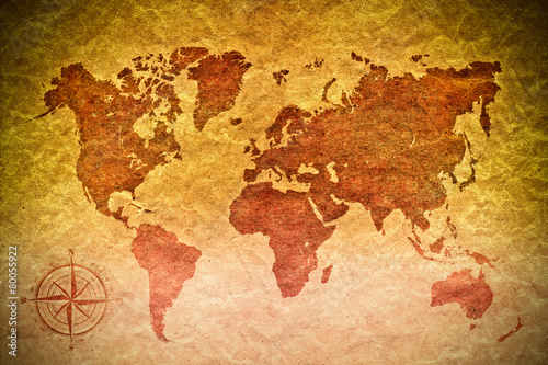 Fotografía Papel de la vendimia con el mapa mundial