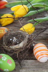 Easter composition with nest and eggs