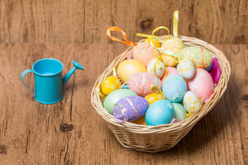 Easter eggs in  wicker basket