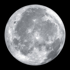 close up of full moon isolated on black background