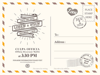 Vintage postcard background template for wedding invite card