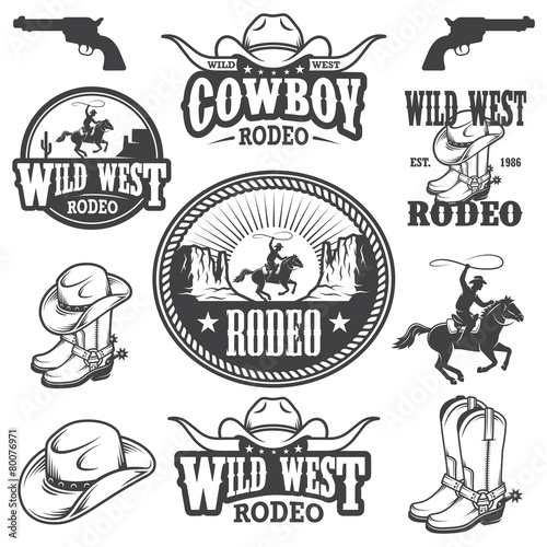 Fotografia, Obraz Set of vintage rodeo emblems and designed elements