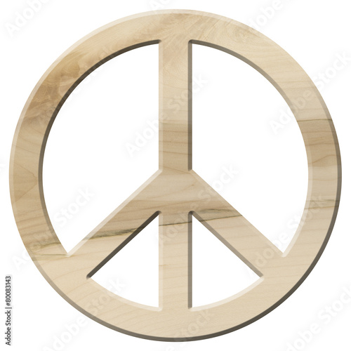 Friedenszeichen aus hellem Ahornholz, freigestellt – kaufen Sie diese