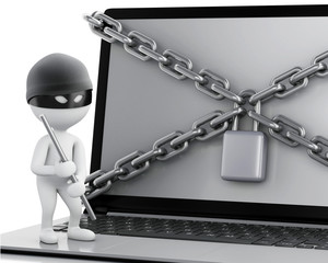 Poster - 3d Laptop with lock and chain. Data security concept.