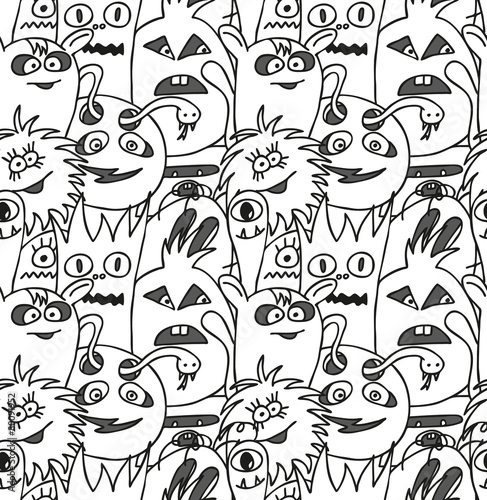 Plakat na zamówienie Doodle monsters seamless pattern.