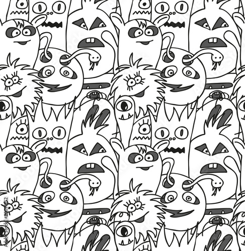 Naklejka - mata magnetyczna na lodówkę Doodle monsters seamless pattern.