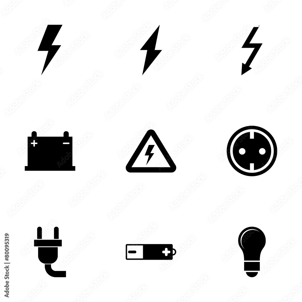 Vector black electricity icon set - obrazy, fototapety, plakaty 