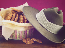 Australian Anzac Biscuits In Vintage Biscuit Tin