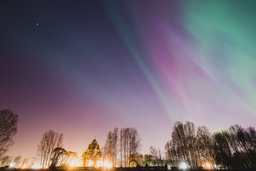 beautiful panoramic picture of northern lights aurora borealis