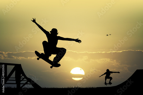 Nowoczesny obraz na płótnie skateboard at sunset