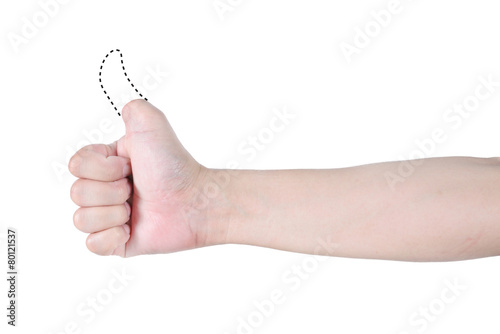 Fotografia, Obraz thump up disabled hand with dash line isolated on white backgrou