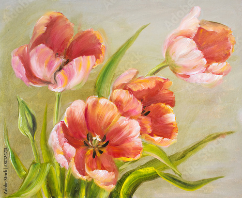 Obraz w ramie Vintage red tulips.