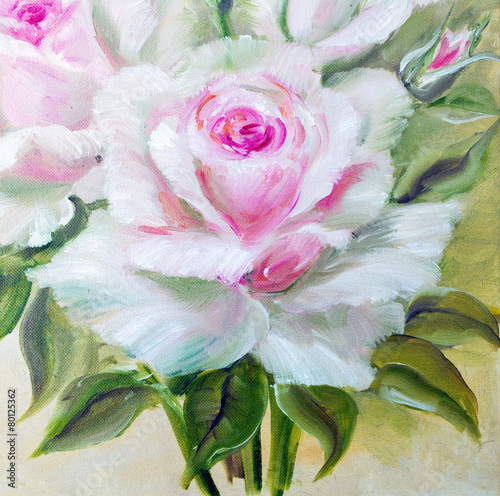 Naklejka na drzwi Vinage white pink roses.