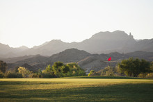 A Golf Course In Arizona, And A View To Mountains. 