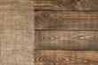 Background. Burlap texture on wooden table background