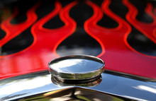 Red Flames And Chrome Radiator Cap