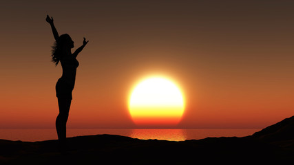 Wall Mural - female against a sunset ocean