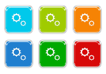 Wall Mural - set of squared colorful buttons with gears symbol