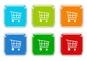 Wall Mural - set of squared colorful buttons with shopping cart symbol