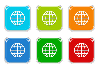 Wall Mural - set of squared colorful buttons with world symbol